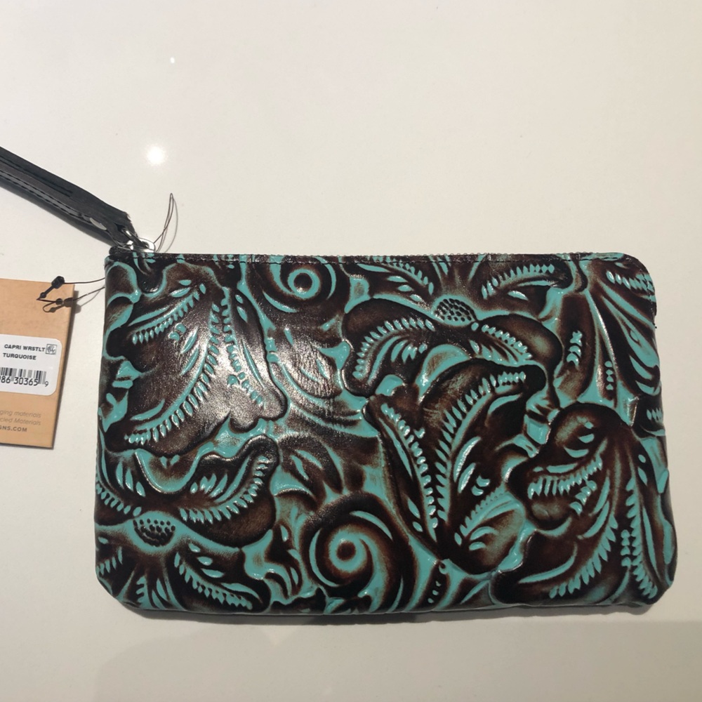 Turquoise Leather Wristlet